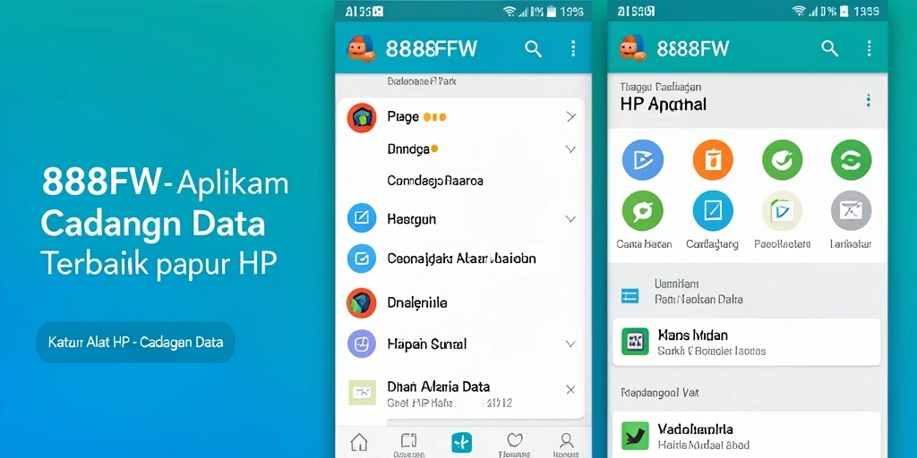 Tampilan antarmuka aplikasi Cadangan Data 888FW yang user-friendly.