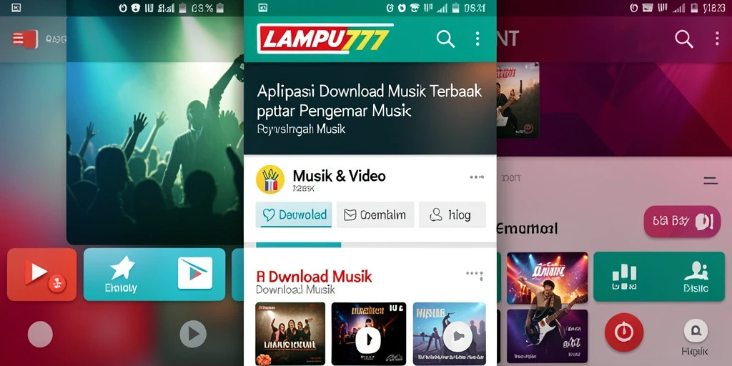 Antarmuka LAMPU777 menampilkan berbagai pilihan lagu untuk diunduh.